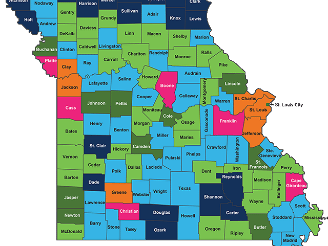 map of Missouri showing benefits paid to each county
