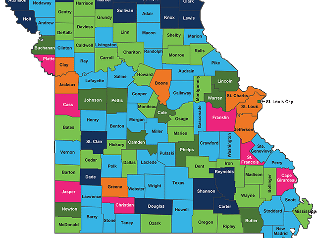 map of Missouri showing benefits paid to each county
