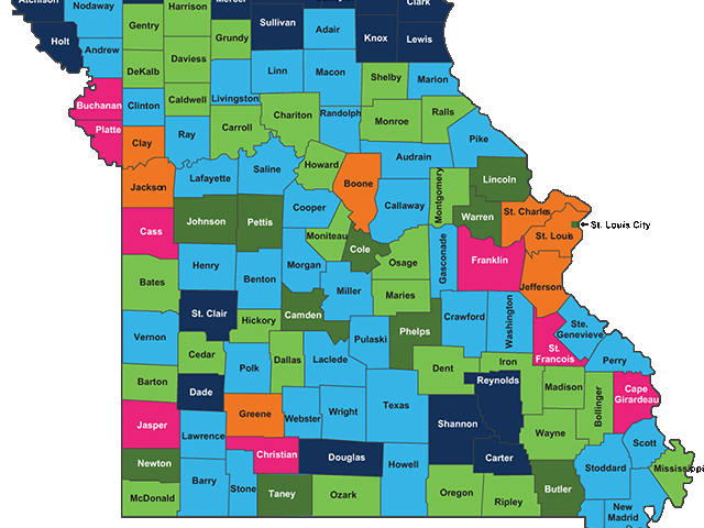 Benefits by County color-coded map