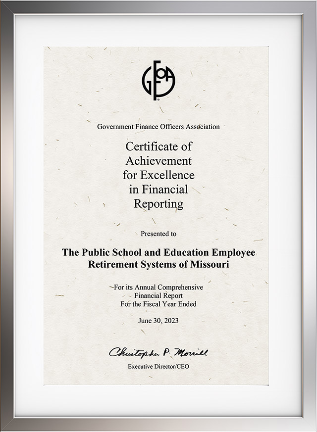 GFOA Award Certificate for the fiscal year ended June 30, 2023
