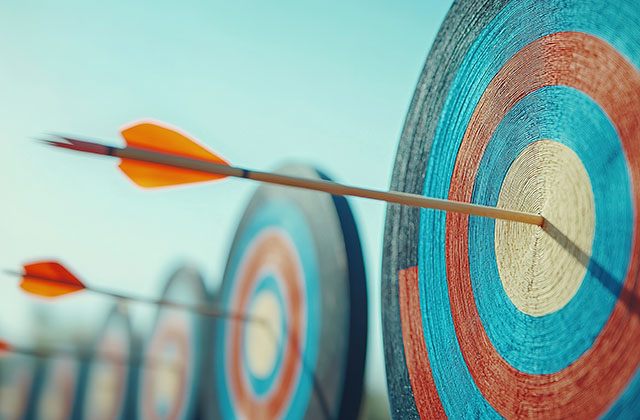 photo showing archery targets with arrows in the bullseye