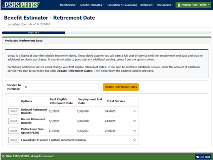 benefit estimator screen showing various options available to a retiree