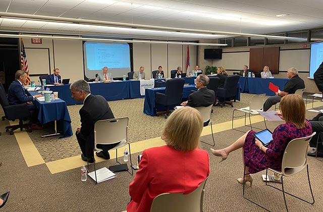 PSRS/PEERS Board of Trustees Regular June 2020 meeting, held in the cafeteria to accommodate social distancing requirements.