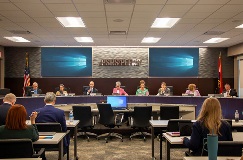 PSRS/PEERS Board of Trustees, Dearld Snider, executive director and Jennifer Martin, Director of Executive and Board Administration at the April 7 board meeting.
