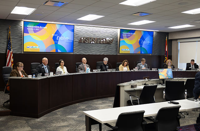 PSRS/PEERS trustees seated at the board dais at the October 2025 board meeting.