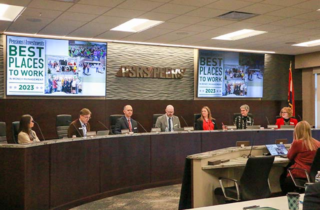 PSRS/PEERS Board members listen as Dr. Steliga an Mr. Snider discuss the systems' work culture.