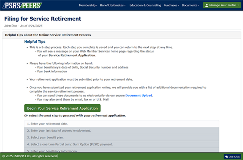 screenshot showing the first step of filing for retirement with PSRS/PEERS online.