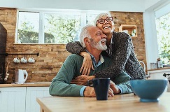 retired couple in kitchen