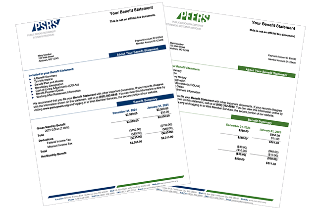 sample PSRS and PEERS benefit statements